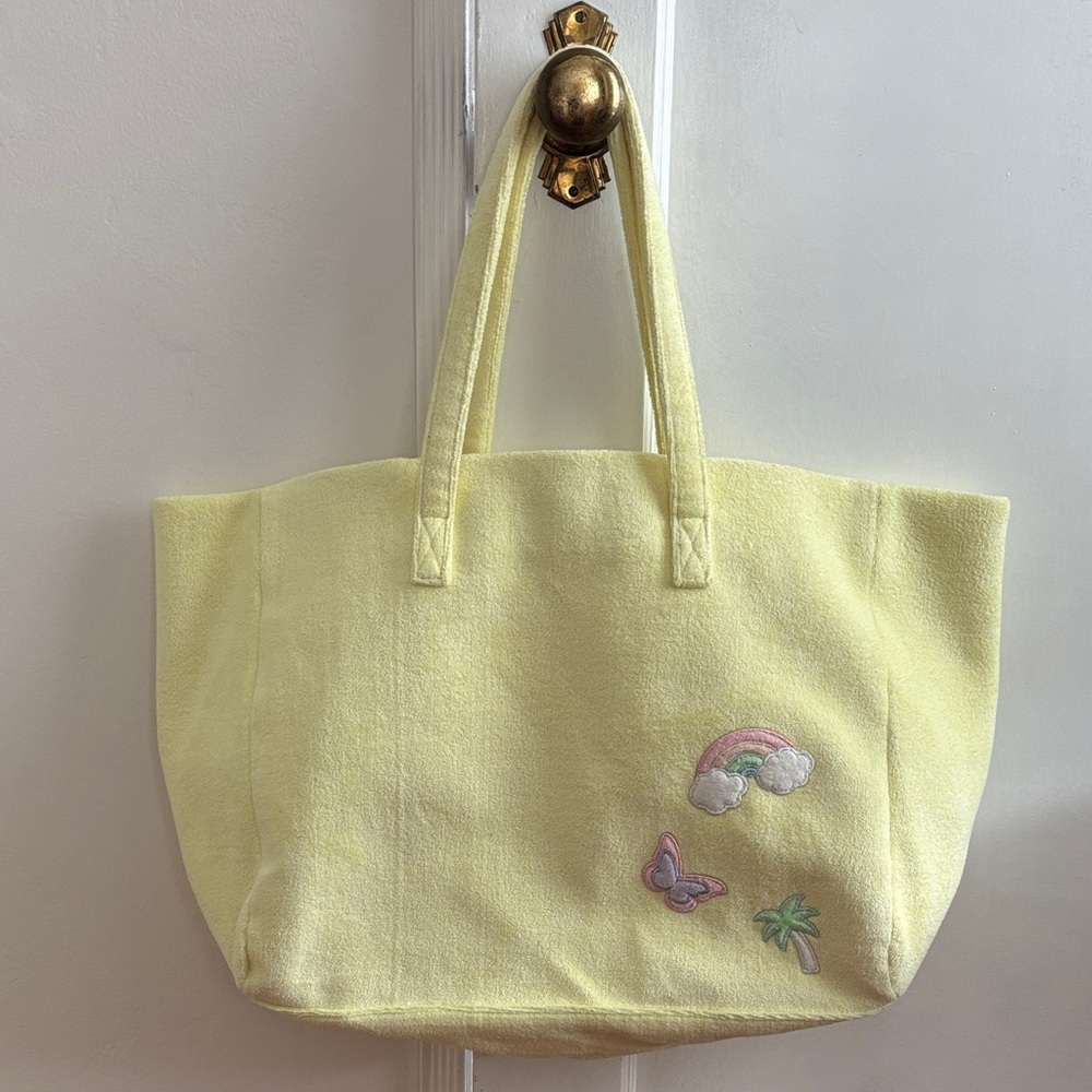 New Stoney Clover Lane Yellow Terry Tote Bag w Patches